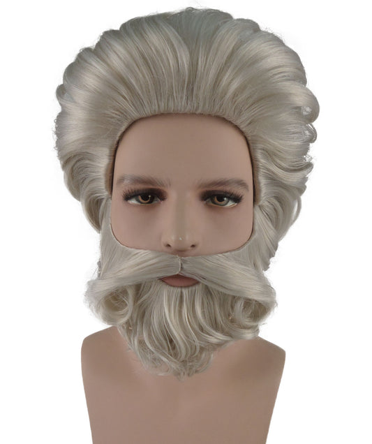 男性用 H-1532 ムース ウィッグとビアード オフホワイト ウィッグ プレミアム通気性キャップレスキャップ