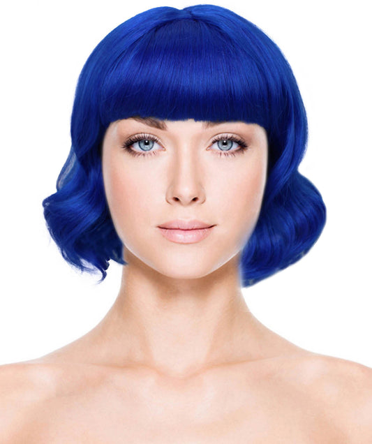 女性 8インチ ショートレングス ウェービー ポップアイコンウィッグ ダークブルー H-5381_7 合成繊維の髪 ハロウィーンパーティーウィッグ