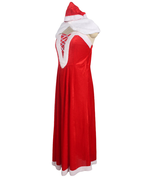 大人女性用!サンタクロース風コスチューム!帽子付き!クリスマスにおすすめ。JCX-033