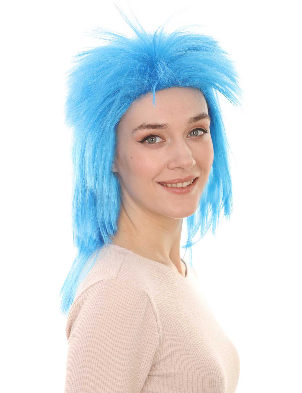 Wigs2you ハロウィン パーティー プレミアム H-1314 簡単に着用でき 快適なフィット感 80 年代女性ブルー ロッカー スタイル ウィッグ