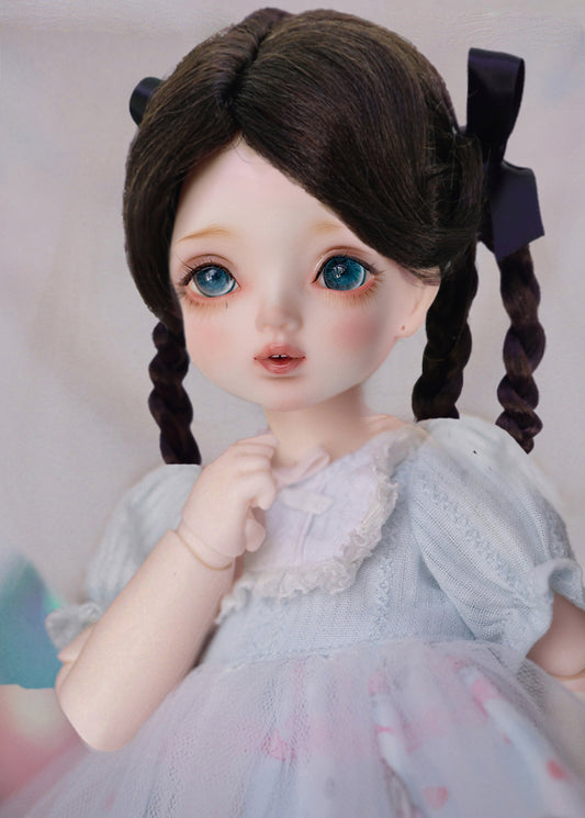 Wigs2you WD40-031-DBR ダークブラウン 7インチ ドールウィッグ ボブスタイル サイド編み込み 1/3&1/4ドール用 ドールスタイリングやコスプレに最適