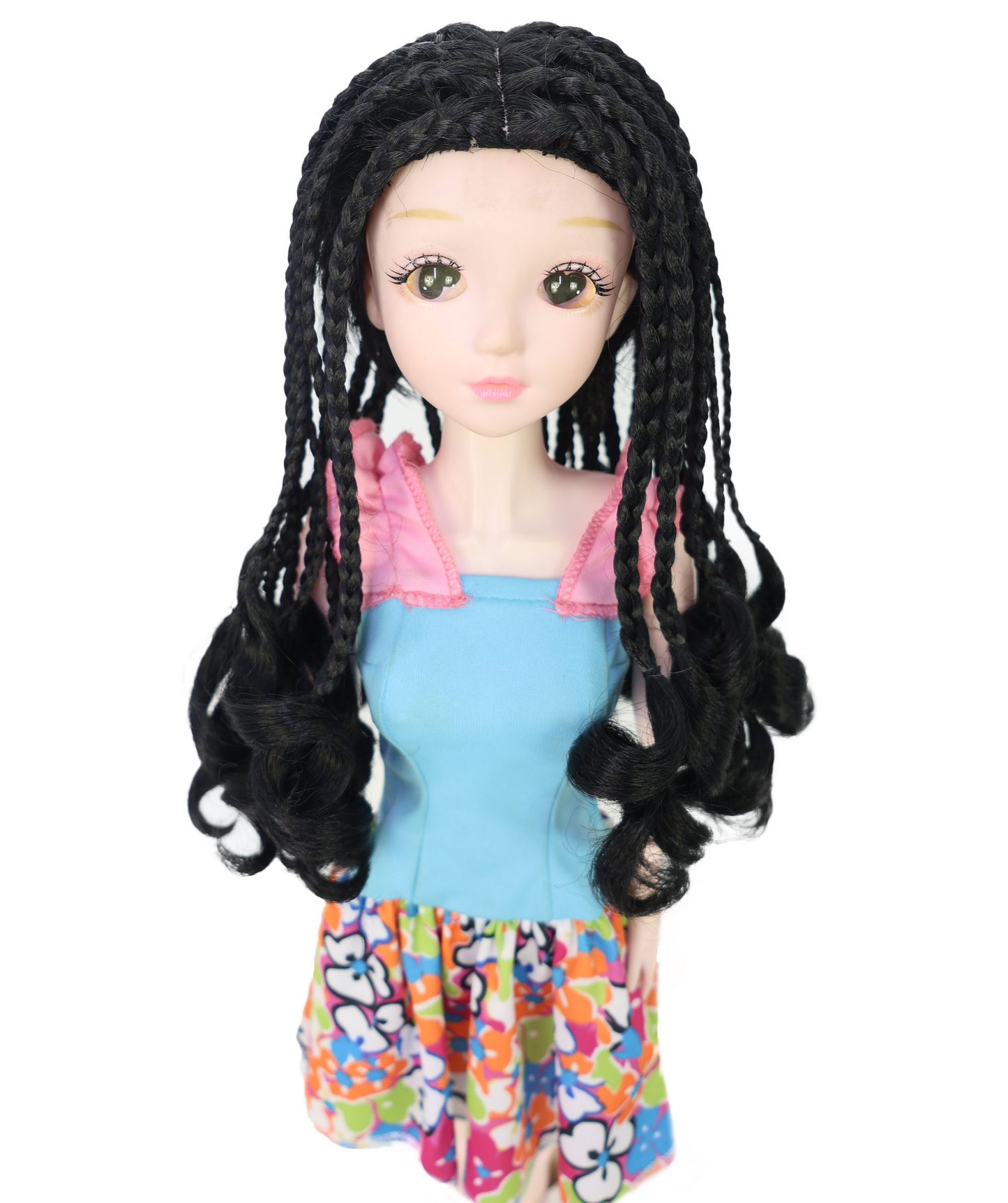 Wigs2you WD40-053 10インチ編み込み人形用ウィッグ、黒色、難燃性合成繊維製ヘアピース、ミニチュアフィギュアのスタイリング用