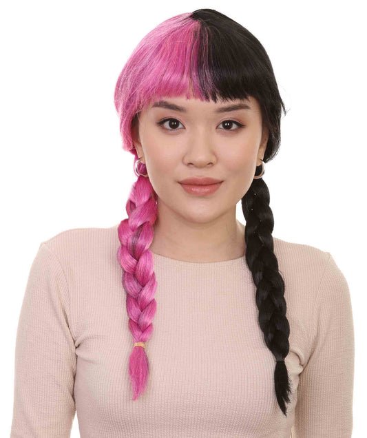 Wigs2you ハロウィンパーティープレミアムレディース H-1797 着け心地が良い とても快適 独占コスプレウィッグ メラニーピンクとブラックの三つ編みスタイル