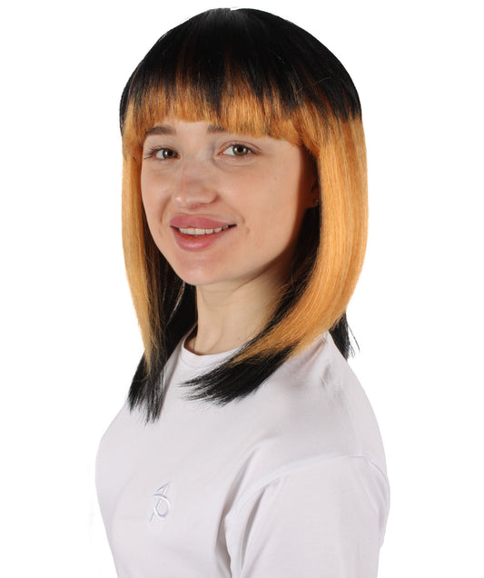 ブラック & ブラウン ツートン ウィッグ 女性用 H-6271 前髪あり ウィッグ 難燃性合成繊維