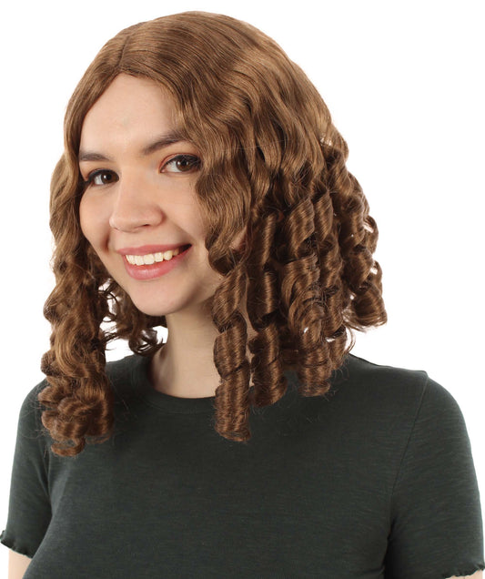 女性用14インチショルダーレングスウィーブカーリーゴルディロックスウィッグ ライトブラウン H-5377_13 ソフト合成繊維ヘア ハロウィンパーティーウィッグ
