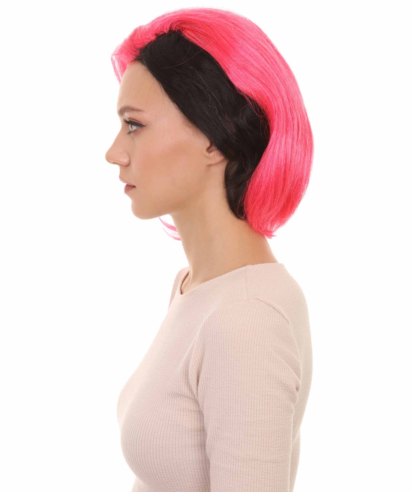 ウィメンズ 80s レイヴ パンク ピンク & ブラックウィッグ H-4707 プレミアム通気性の良いキャップレスキャップ
