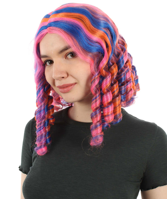 女性用14インチショルダーレングスウィーブカーリーゴルディロックスウィッグ ピンクオンブレ H-5377_28 ソフト合成繊維ヘア ハロウィンパーティーウィッグ