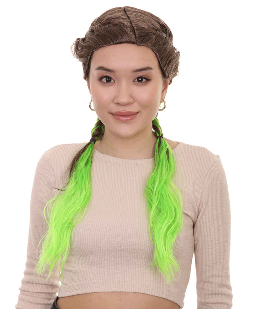 Wigs2you ハロウィンパーティープレミアムレディース H-1859 着け心地が良い とても快適 ブラウン&グリーン三つ編みウィッグ