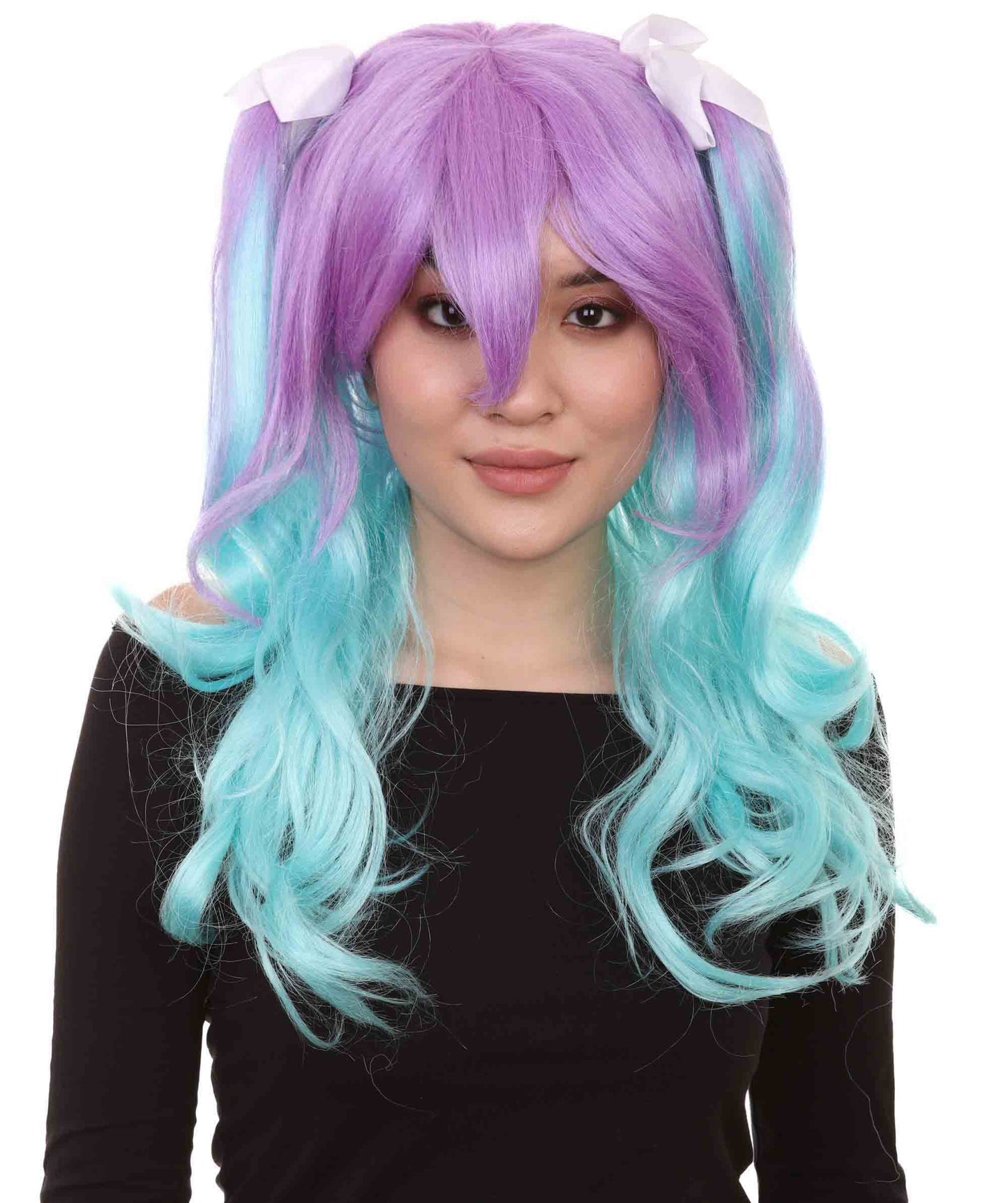 ハロウィンパーティープレミアム大人の女性用 H-2525 ブルーパープルポニーテールウィッグ 現代の淑女のためのエレガントなウィッグへの一歩