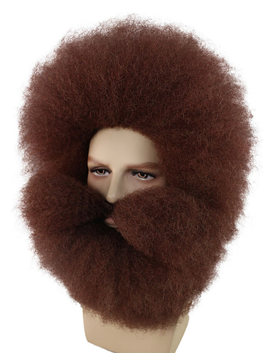 ハロウィンパーティ プレミアム メンズ H-5576 ブラウン ストレート スパイク付きアフロ クォランティン ワイルドマン ウィッグ 付きひげ