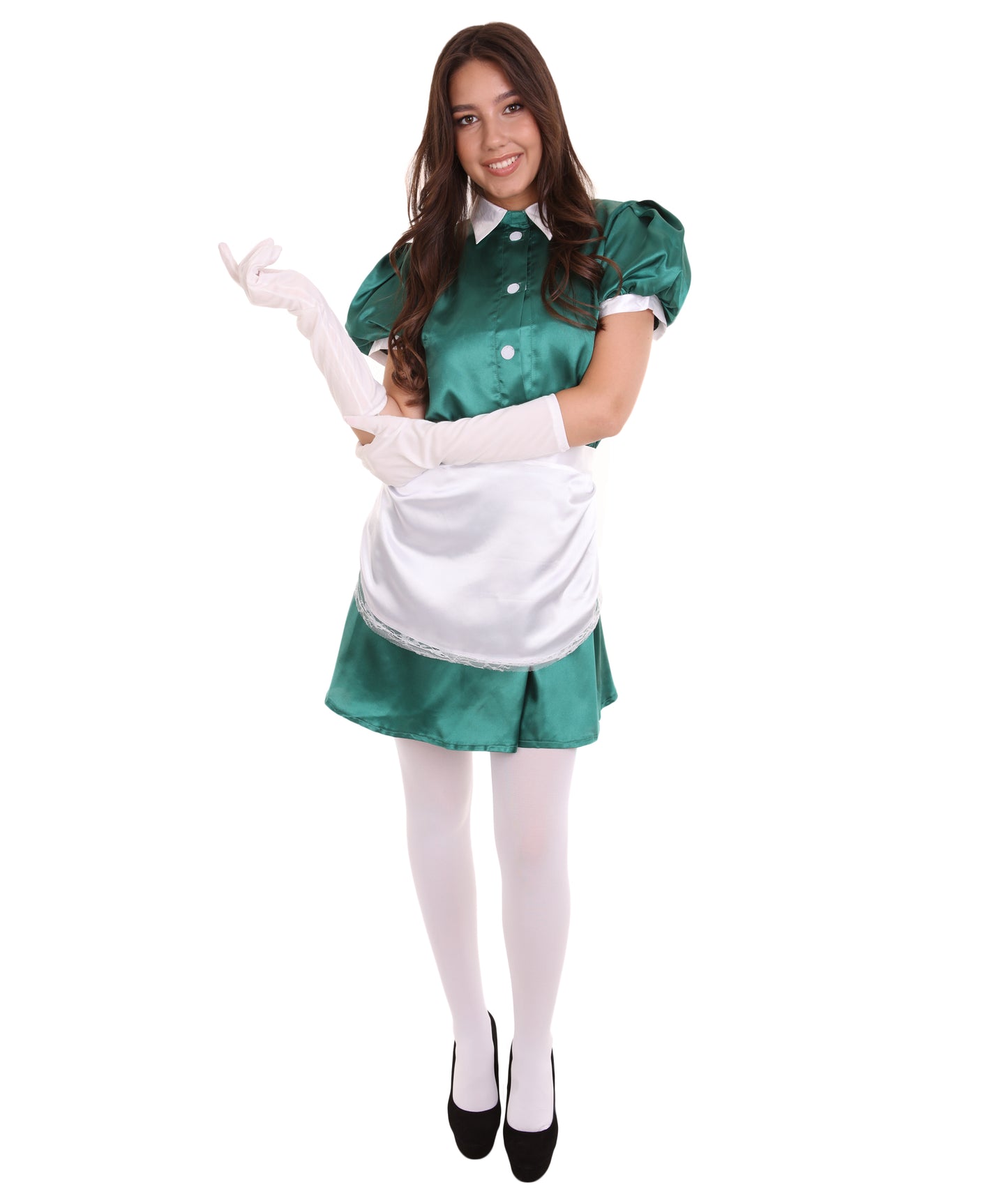 大人用女性の JCO-328_9 フレンチエプロンメイド制服 ダークグリーン コスプレコスチューム
