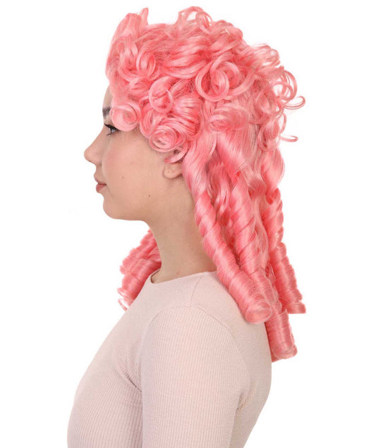 ウィメンズ コロニアル歴史的ウィッグ H-4165 ピンクコスプレハロウィンウィッグ プレミアム通気性のキャップレスキャップ