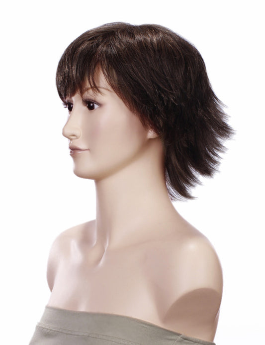 人毛100%!ストレートスタイル。 毛先が外にはねているので、フェミニン ウィッグネット付き HH-101