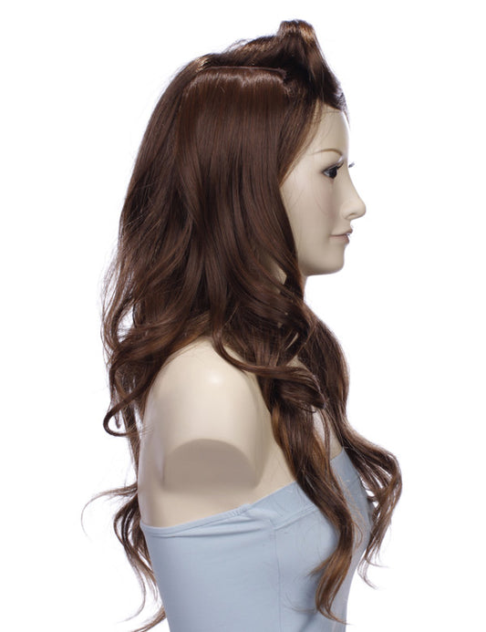 ヘアエクステンション W-904 チャコールゴールデンオーバン混合 ヒートスタイリング可能 合成繊維 ロングスタイルヘアエクステンション 簡単に変身可能 高品質な自然なウィッグ 部分的なメッシュ使用可能