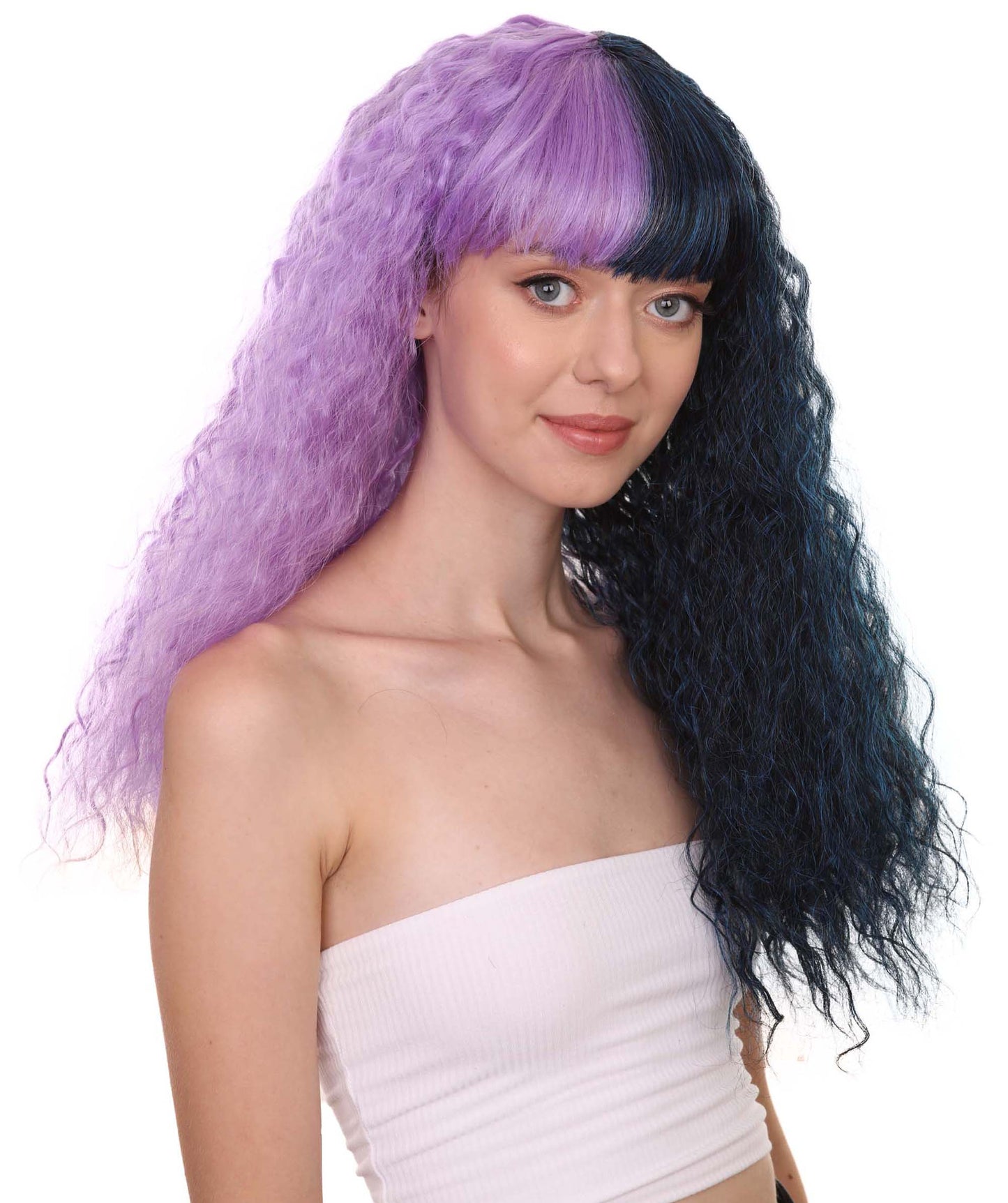 Wigs2you ハロウィンパーティープレミアムレディース H-1781 華やかに見える独占! コスプレウィッグ メラニーロングウェービー パープルとブラックの半分スタイル