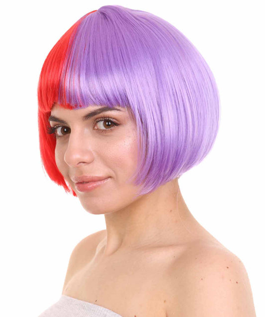 ハロウィンパーティープレミアムレディース H-4057 二色調レッド&パープルショートボブウィッグコレクション