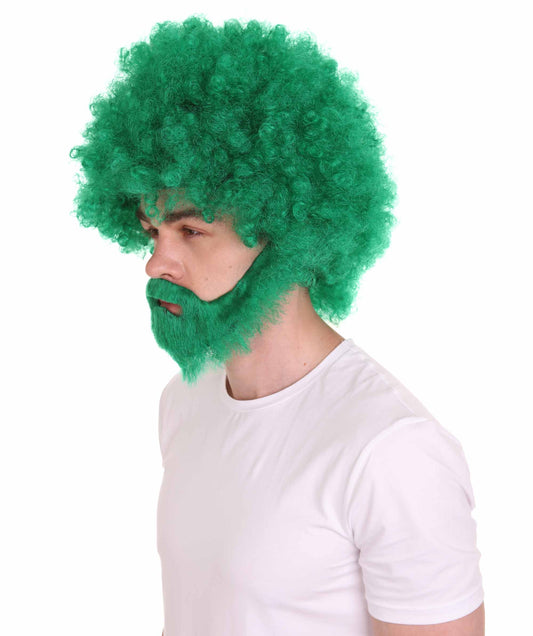 大人 男女兼用 80年代 画家風 アフロウィッグ 顎髭と口髭セット グリーン H-5118 シンプルでクラシックなセレブコスチューム プレミアムハロウィンウィッグ