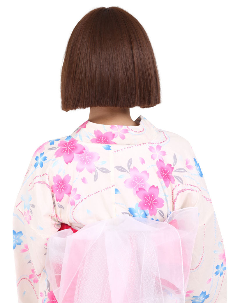 "耐熱商品☆レトロな印象のミディアムヘア!綺麗に整えられた毛先で和装にもピッタリなスタイルです♪ ウィッグネット付き ♪ W-591 "