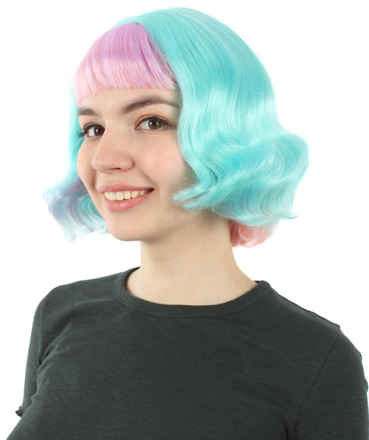 女性 8インチ ショートレングス ウェービー ポップアイコンウィッグ ミックスピンク H-5381_22 合成繊維の髪 ハロウィーンパーティーウィッグ