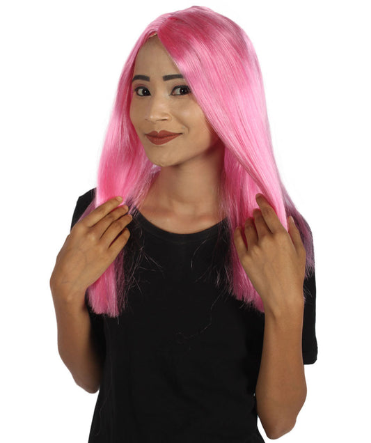グラマラス ピンク 女性用ウィッグ H-3578 ストレートミディアム ファンシーコスプレハロウィンウィッグ プレミアム 通気性の良い キャップレスキャップ