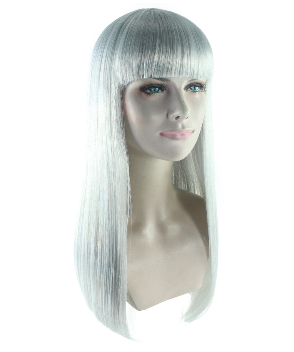 女性用 ロング シルバー ボブ ウィッグ H-3348 ファンシー パーティー イベント レディ ハロウィン ウィッグ プレミアム通気性 キャプレス キャップ