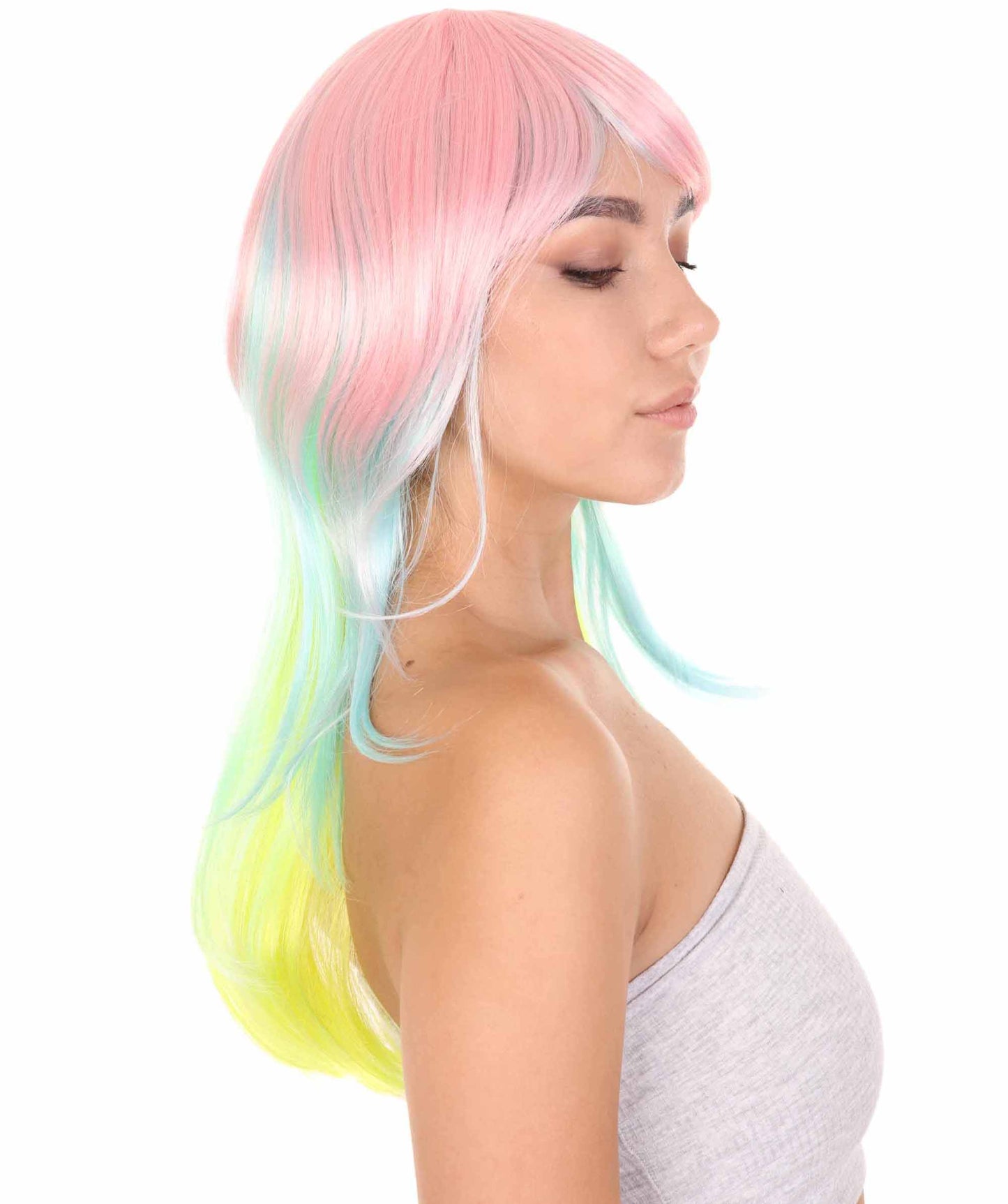 Wigs2youハロウィンパーティープレミアムレディースH-1975 美しい見た目のレインボーロングストレートウィッグ
