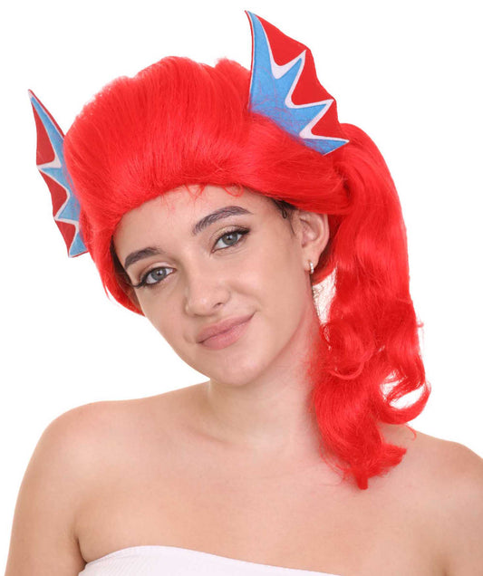 コスプレウィッグ Undertale Undyne イヤー付き H-3567 赤 セクシーコスプレパーティーハロウィンウィッグ プレミアム 通気性の良い キャップレスキャップ