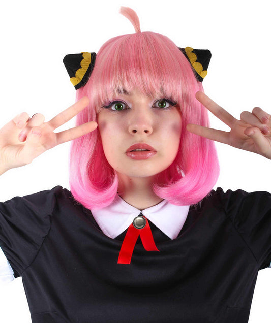 大人向け女性用 H-5805 日本のアニメシリーズ ショート&ピンク ストレート ボブ ウィッグ ハロウィンに最適 難燃性合成ファイバー