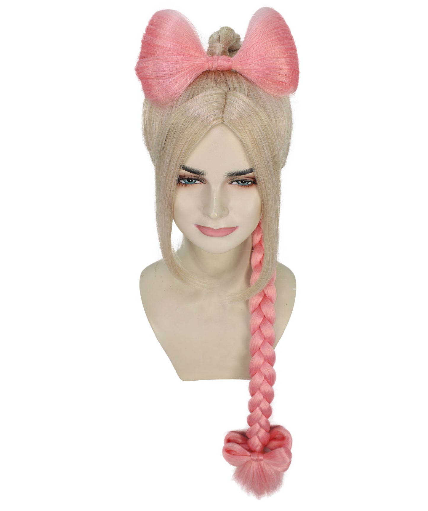 女性用 H-5847 ピンクとブロンド ソミ ブレイデッド ポニーテール ウィッグ ハロウィンに最適 難燃性合成繊維