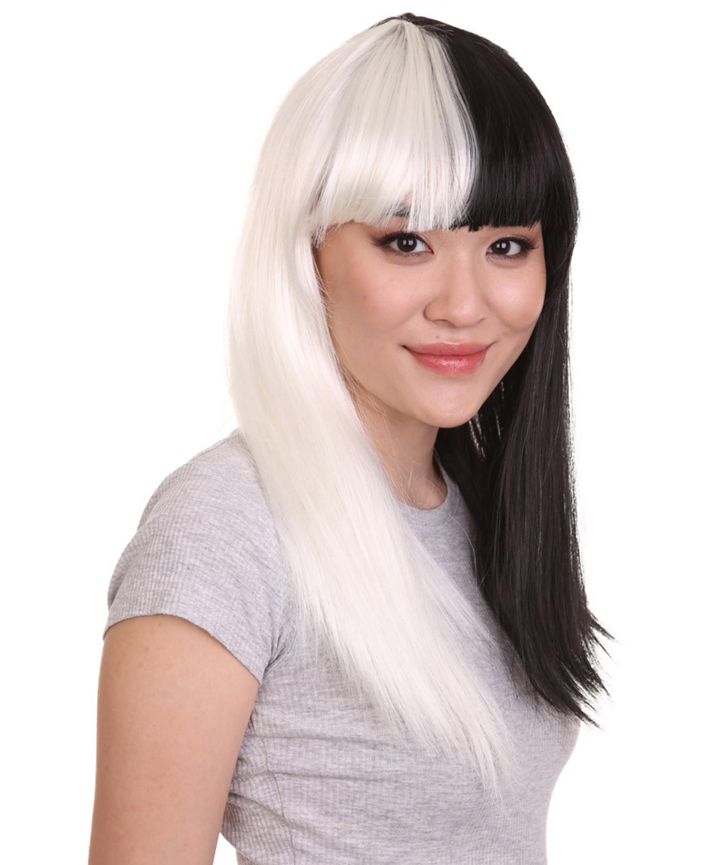 Wigs2youハロウィンパーティープレミアムレディースH-1937 着けやすい 非常に快適 黒と白のロングウィッグ