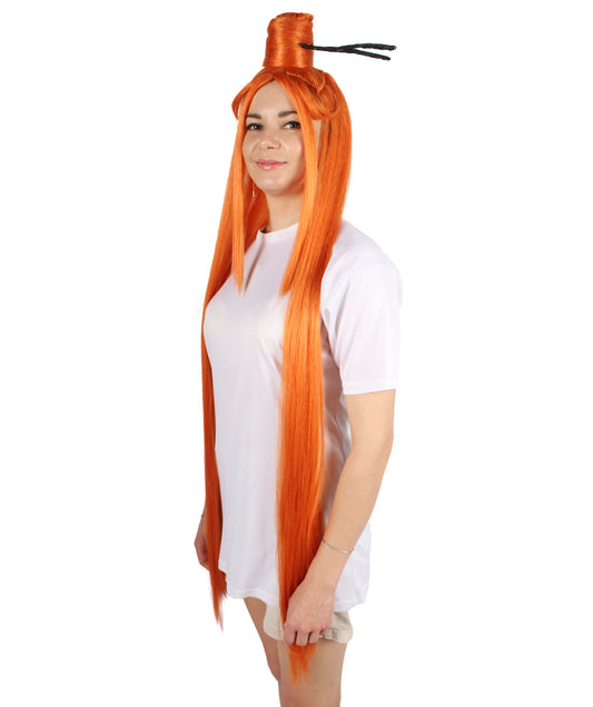 プレミアムレディースH-5919 ラップクイーン ロングオレンジウィッグ ハロウィンやコスプレに最適 難燃性合成繊維