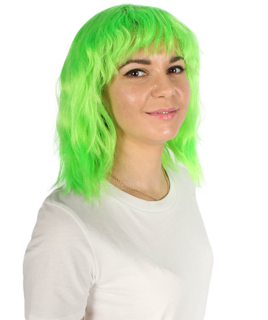 女性用 肩までの長さの前髪つき ウェービーコスプレウィッグ 明るい緑 H-5229_8 ファンシースタイル プレミアムハロウィンパーティーウィッグコレクション