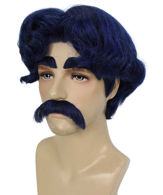 メンズ H-6153 ダークブルー アニメ ショートヘアウィッグ ハロウィンに最適 難燃性合成繊維
