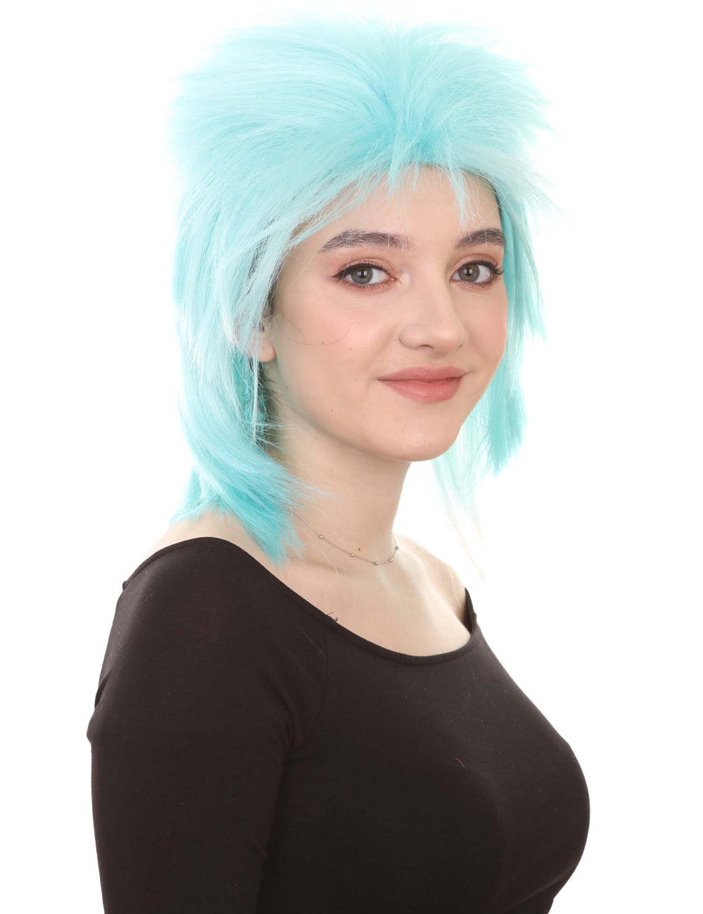 Wigs2you ハロウィン パーティー プレミアム H-1315 簡単に着用でき 快適なフィット感 80 年代女性 Lt ブルー ロッカー スタイル ウィッグ