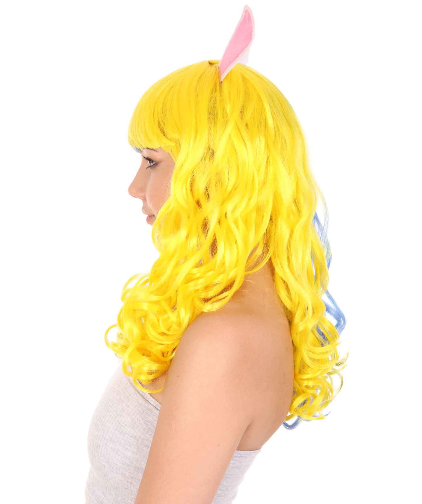 Wigs2you ハロウィンパーティープレミアムレディース H-1780 華やかに見えるイースターバニー ブルー&イエローのロングウェーブパーティーウィッグ
