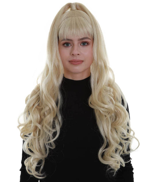 ハロウィンパーティープレミアム レディース H-5323 ブロンド ウェービーミディアムレングス ハイポニーテール トレンディ ポップスターディーヴァウィッグ