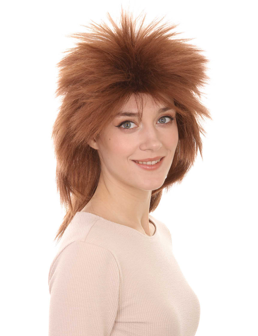 Wigs2you ハロウィン パーティー プレミアム H-1331 簡単に着用でき 快適なフィット感 80 年代女性ミドル ブラウン ロッカー スタイルウィッグ