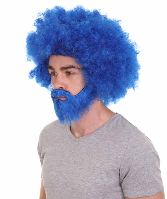大人 男女兼用 80年代 画家風 アフロウィッグ 顎髭と口髭セット ブルー H-5116 シンプルでクラシックなセレブコスチューム プレミアムハロウィンウィッグ
