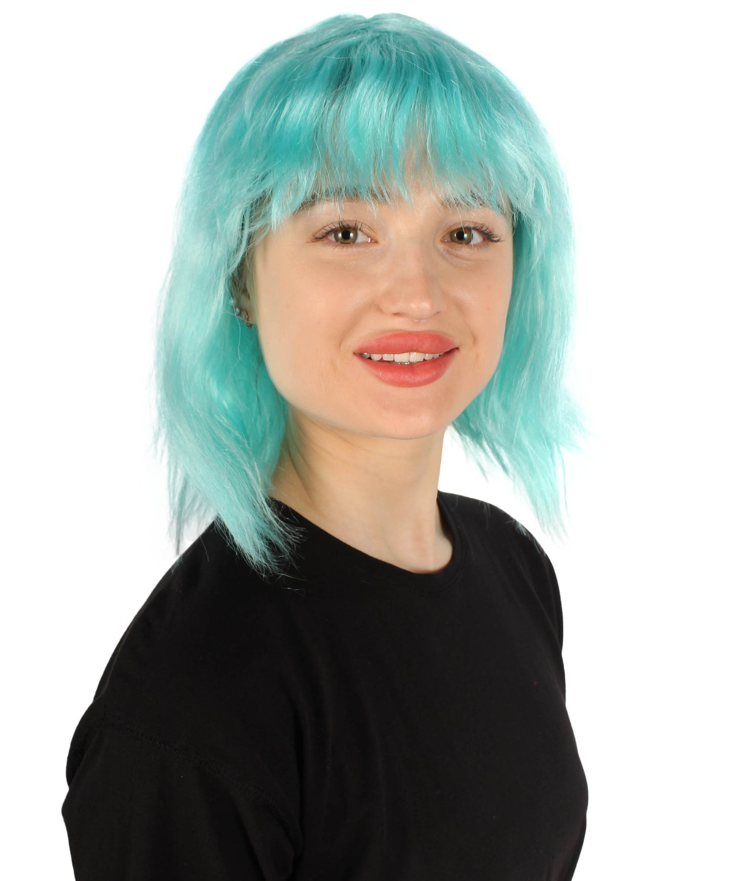 女性用 肩までの長さの前髪つき ウェービーコスプレウィッグ 明るい青 H-5229_10 ファンシースタイル プレミアムハロウィンパーティーウィッグコレクション