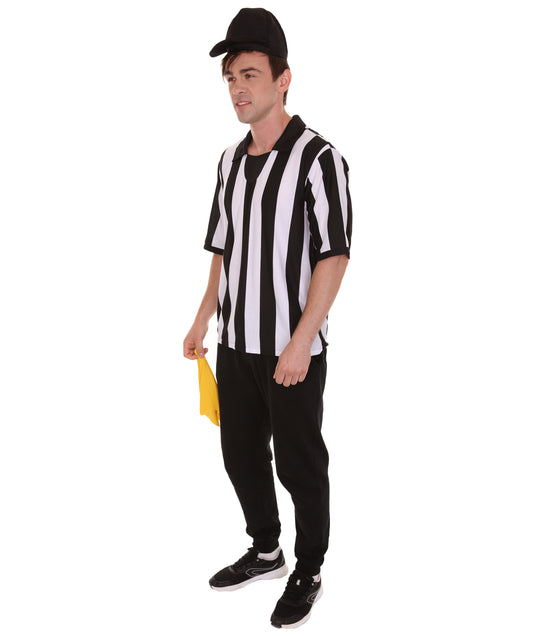 大人の男性 JCO-057 審判のシャツと帽子 4点セットの衣装 ブラック&ホワイト コスプレ衣装