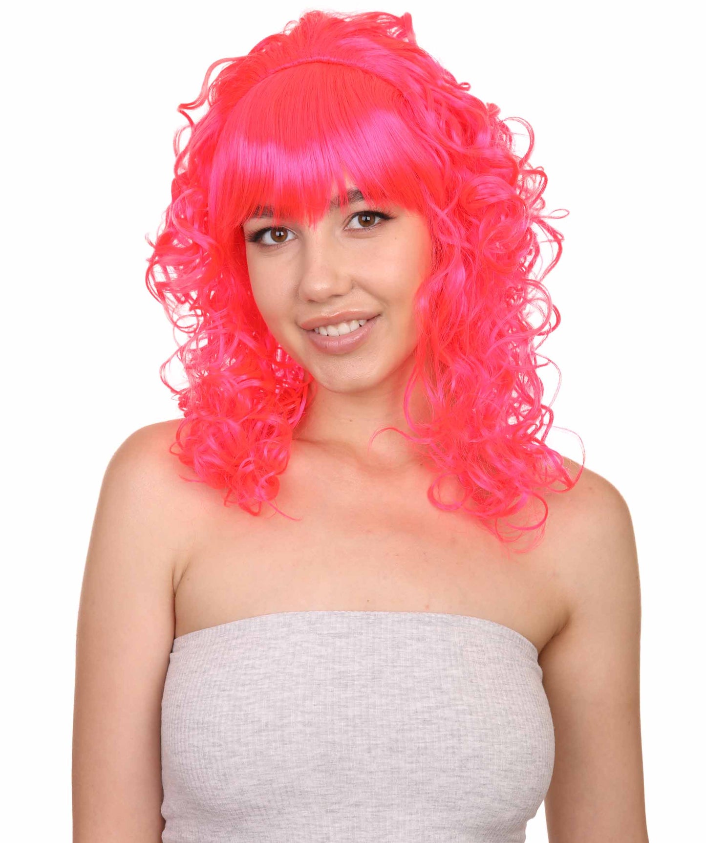 Wigs2you ハロウィンパーティープレミアムレディース H-1731 華やかに見えるピンアップガール ネオンピンクウィッグ