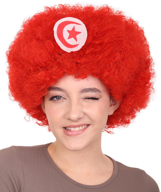 チュニジアフラッグ スポーツアフロウィッグ H-3984 ハロウィン・パーティー用 プレミアムレディースウィッグ