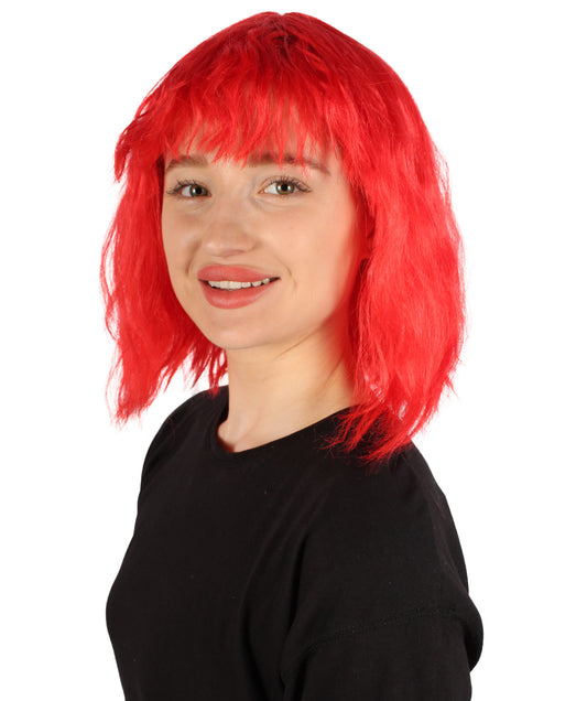 女性用 肩までの長さの前髪つき ウェービーコスプレウィッグ 赤 H-5229_1 ファンシースタイル プレミアムハロウィンパーティーウィッグコレクション