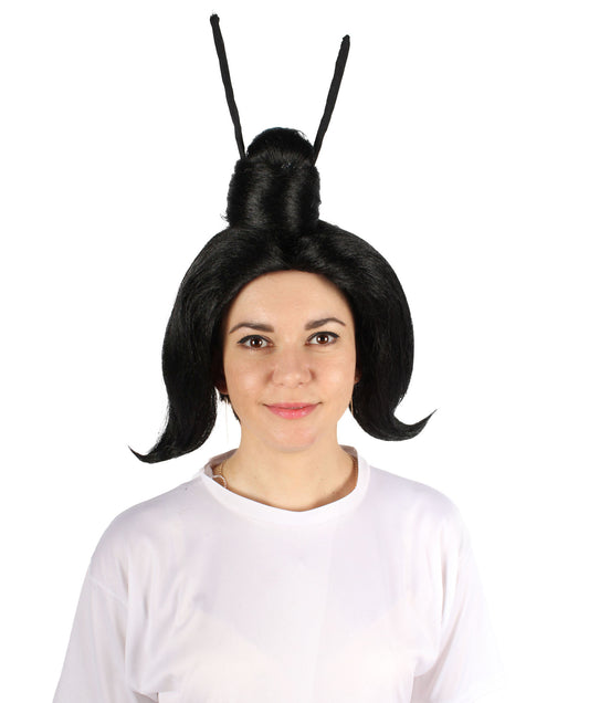 女性用H-5909 ドラッグクイーン ブラック アップド ウィッグ ハロウィンに最適 難燃性合成ファイバー