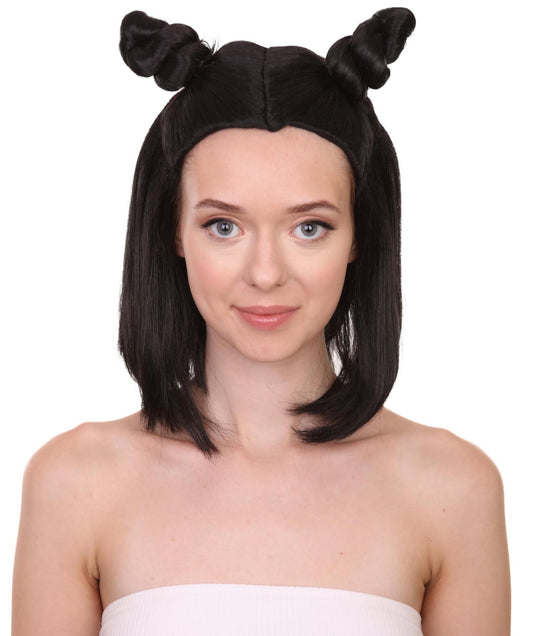 ハロウィンパーティープレミアム レディース H-5254 ショルダーレングスダブルバンブラックヘアウィッグ ブラック