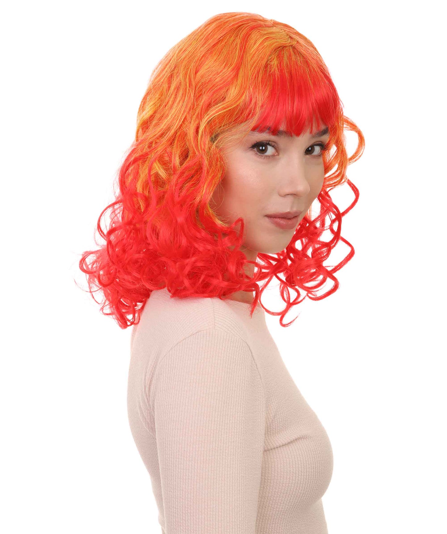 Wigs2you ハロウィンパーティープレミアムレディース H-1810 華やかに見える赤と黄色のツートーン ロングウェービーウィッグ