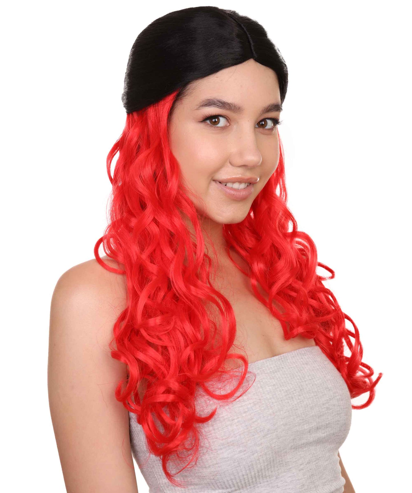 Wigs2youハロウィンパーティープレミアムレディースH-1935 着けやすい 非常に快適 黒と赤のロングウェービーウィッグ