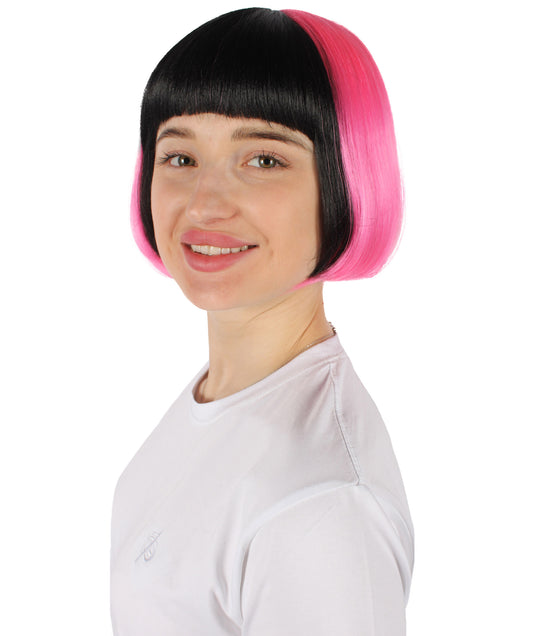 レディース ピンク & ブラック H-6272 ツートーン ボブウィッグ 前髪付き 難燃性合成繊維