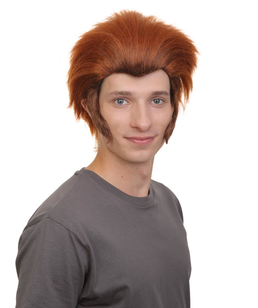 メンズ H-6093 ウェアウルフ ストレート ブラウン ウィッグ 偽もみあげ付き ハロウィンに最適 難燃性合成素材