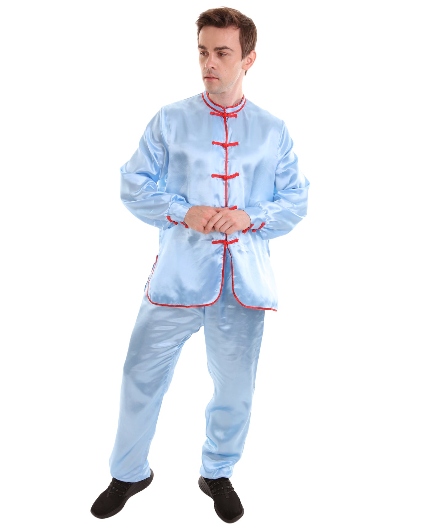 大人用メンズ JCO-269_2 中国の伝統的なカンフー ライトブルーサテン 制服 コスプレ衣装